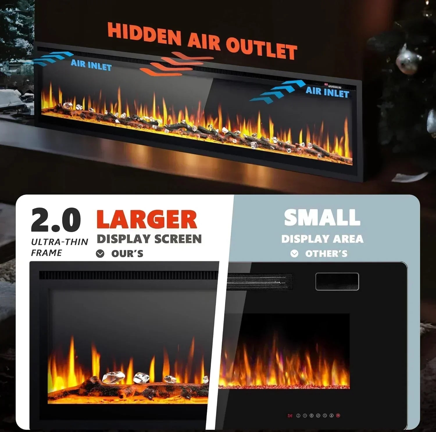 EUHOMY 50 Inch Electric Fireplace Wall Recessed Adjustable Flame Color Fireplace Heater