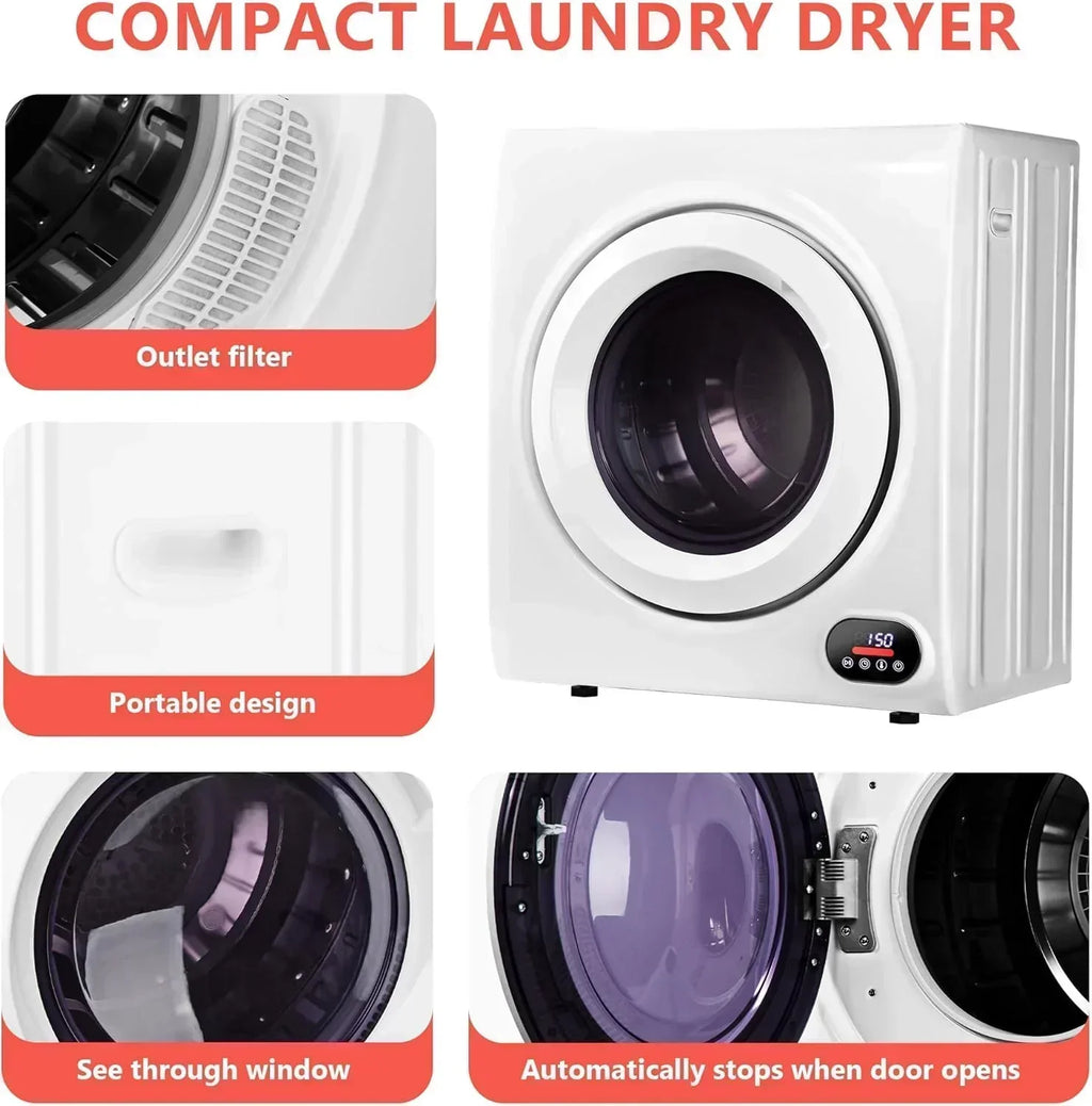 Compact Laundry Dryer 3.5 cu ft Front Load Stainless Steel Clothes Dryers With Exhaust Pipe