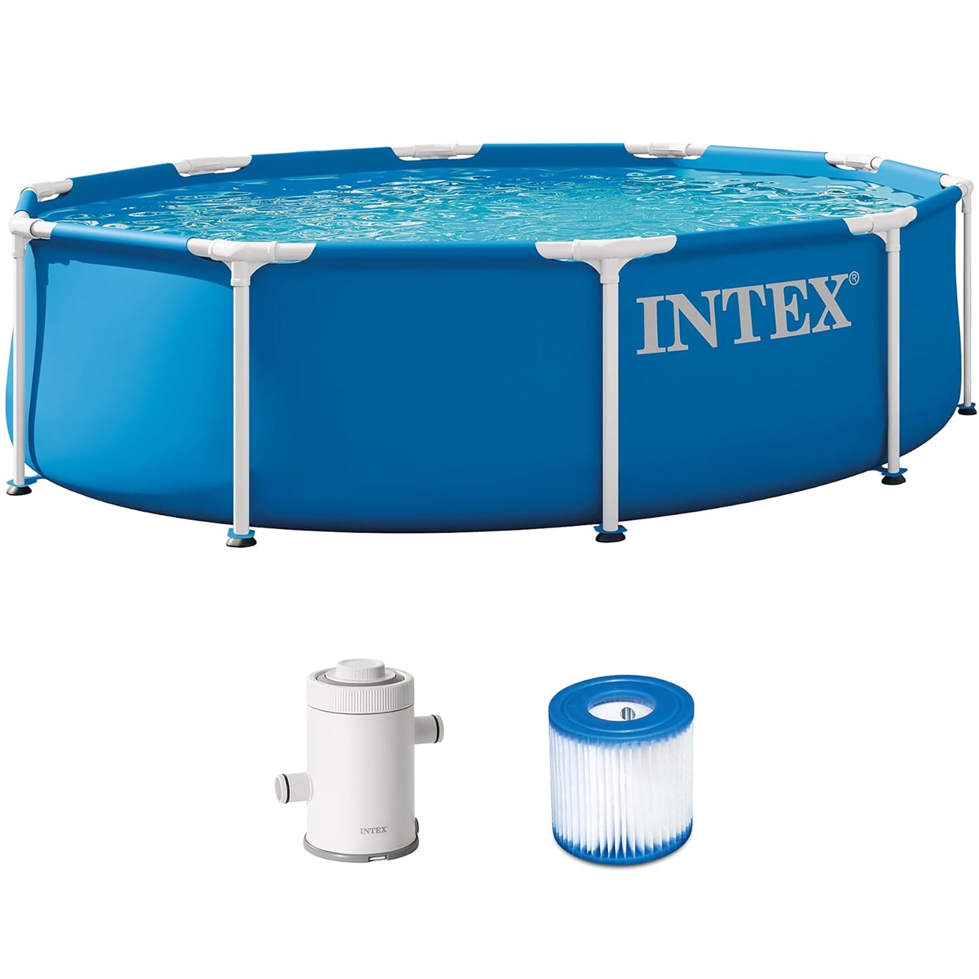 INTEX Metal Frame 12ft x 30in Above Ground Swimming Pool Set w/Filter Pump