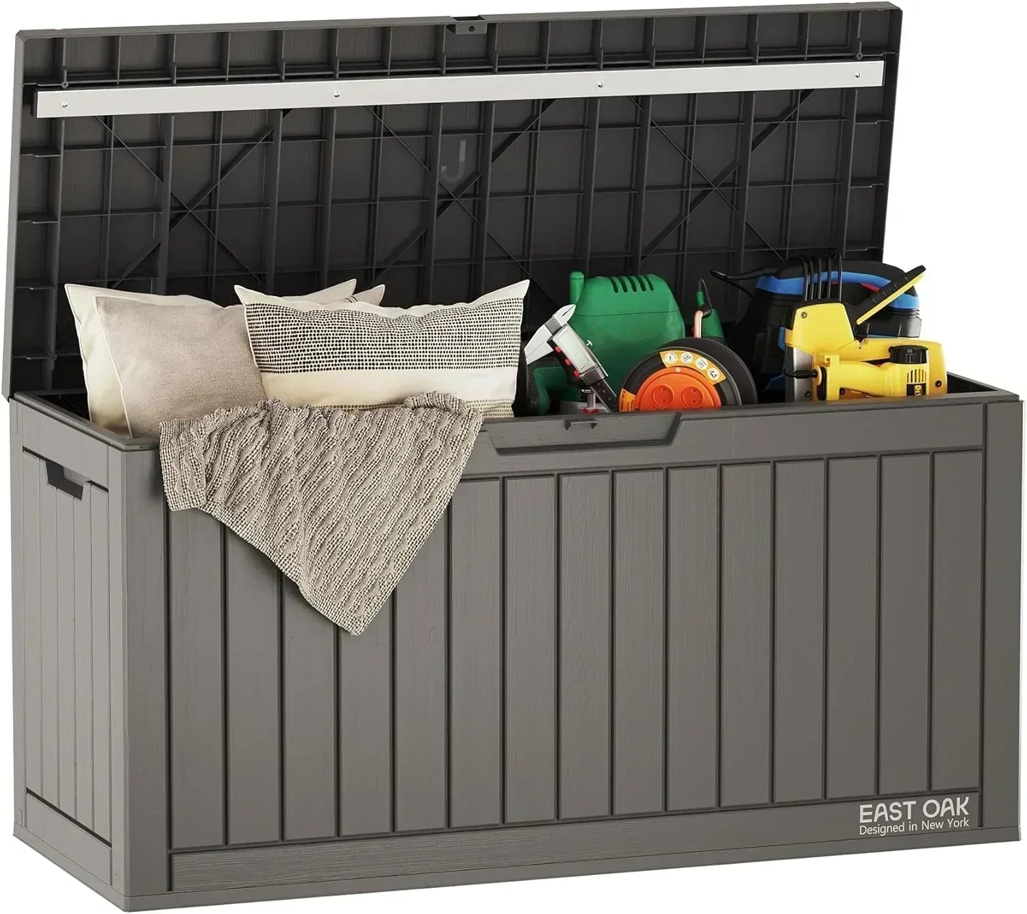 EAST OAK Outdoor Storage Box 60 Gallon Deck Box Indoor and Outdoor Use Waterproof Resin Storage