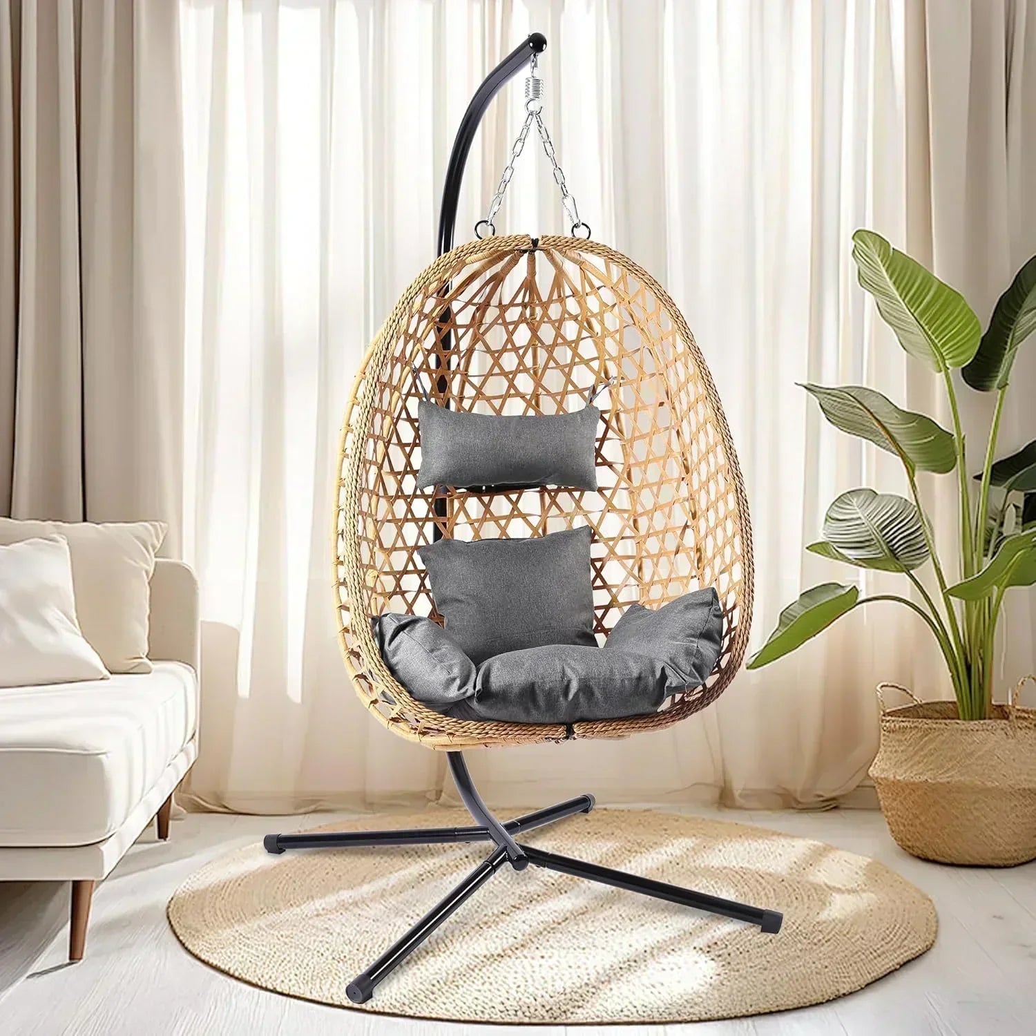 Egg Chair with Stand Patio Wicker Hanging Chair Hammock Swing Chair 350LBS Capacity for Bedroom