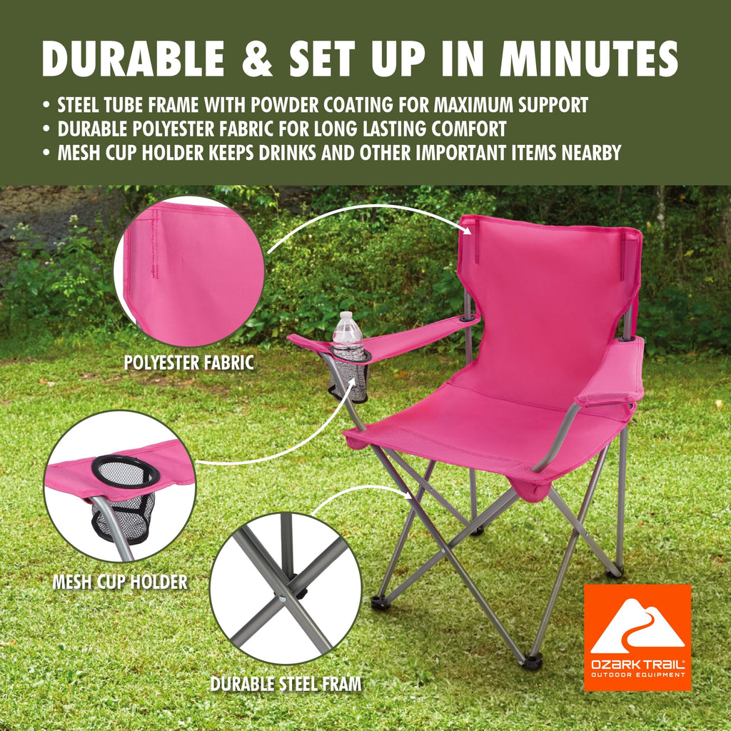 Ozark Trail Quad Folding Camp Chair with Cup Holder, Black