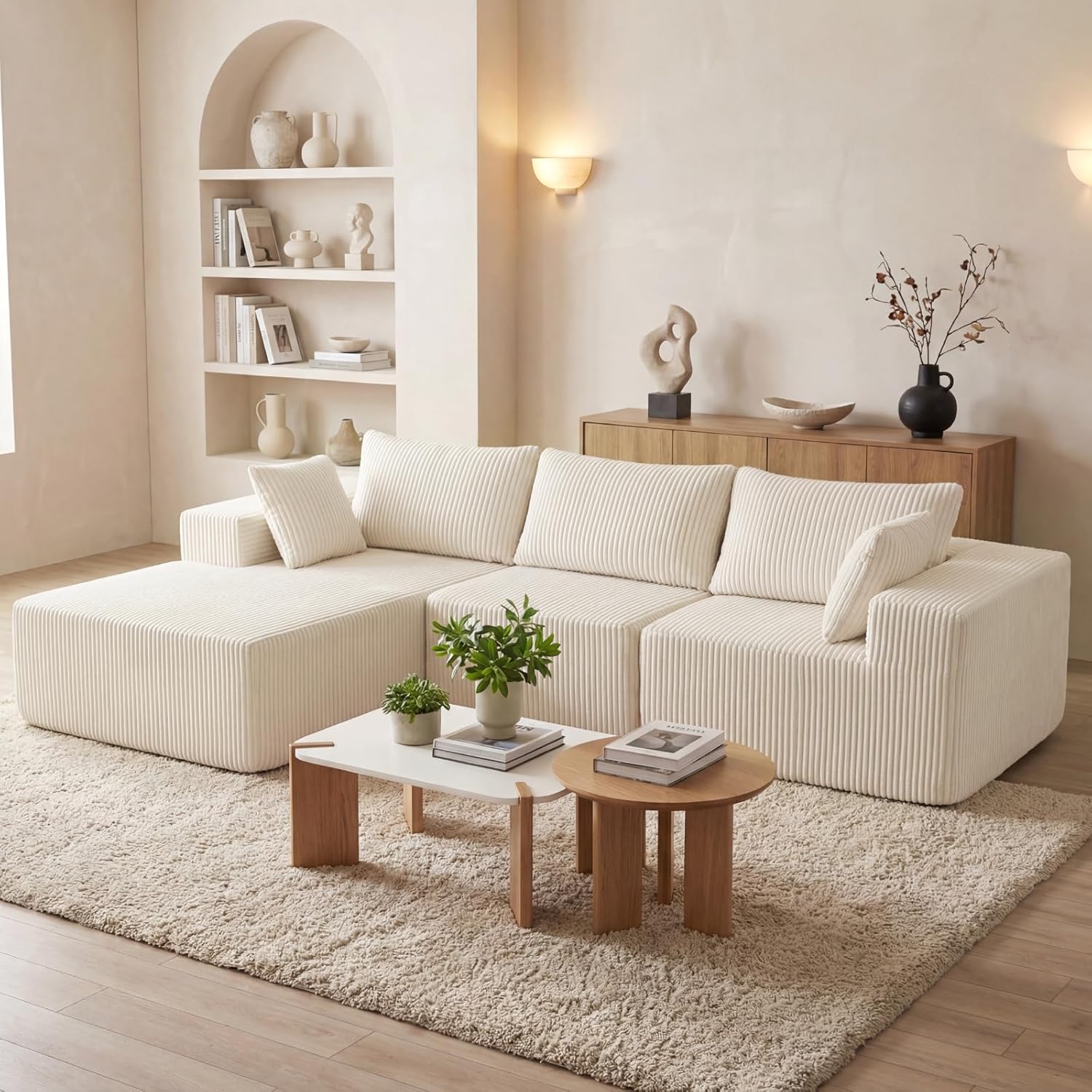 DUMOS 108 Boneless Couch, Cloud Sectional Couch with L-Shape Chaise, Modular Sectional Sofa with Deep Seat, Upholstered Couch for Living Room Bedroom, No Assembly Required (Grey, Left Facing Chaise)