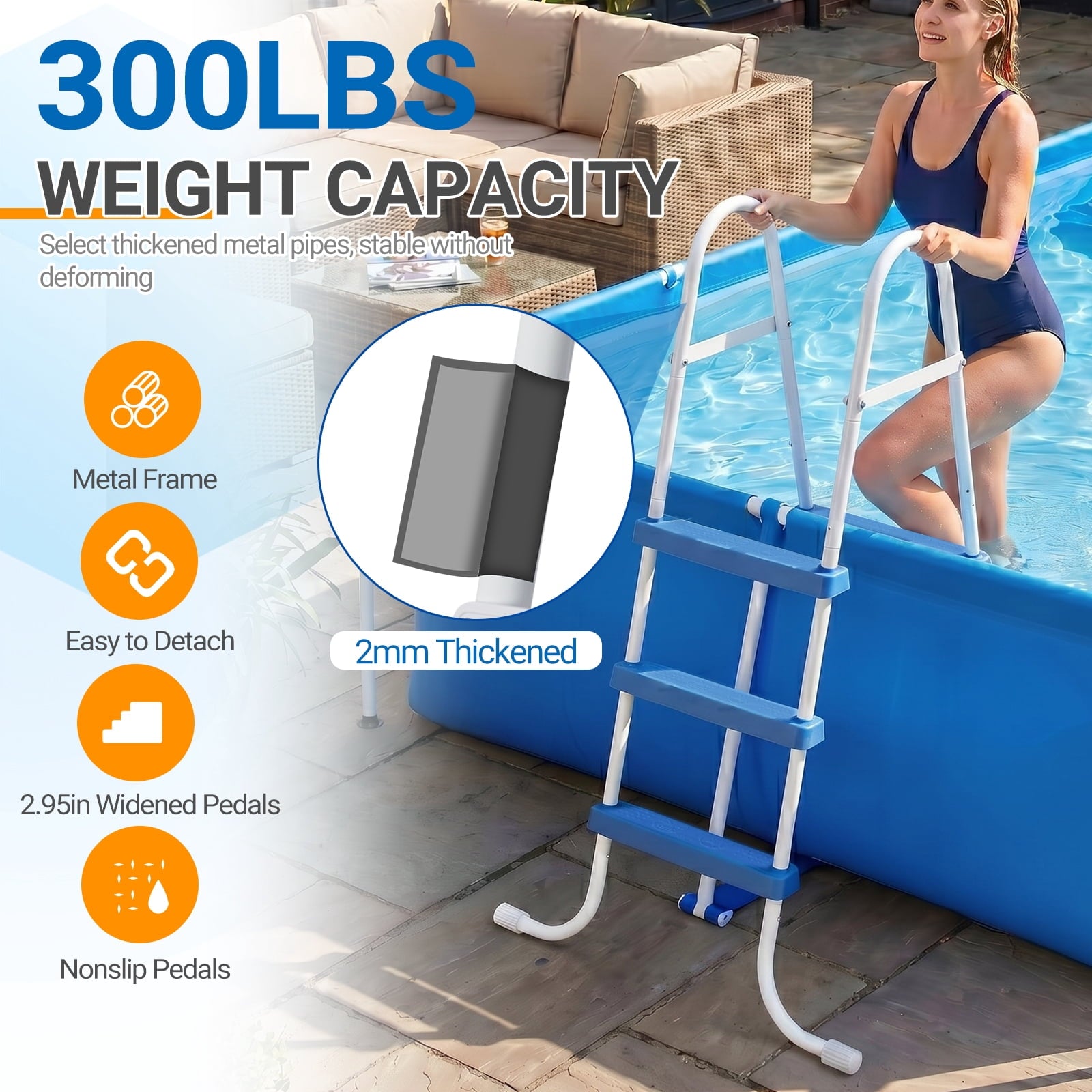 Ktaxon 52 4Step Steel Frame Above Ground Swimming Pool Ladder,Heavy Duty Double Sided Removable Pool Steps with Ladder Escape