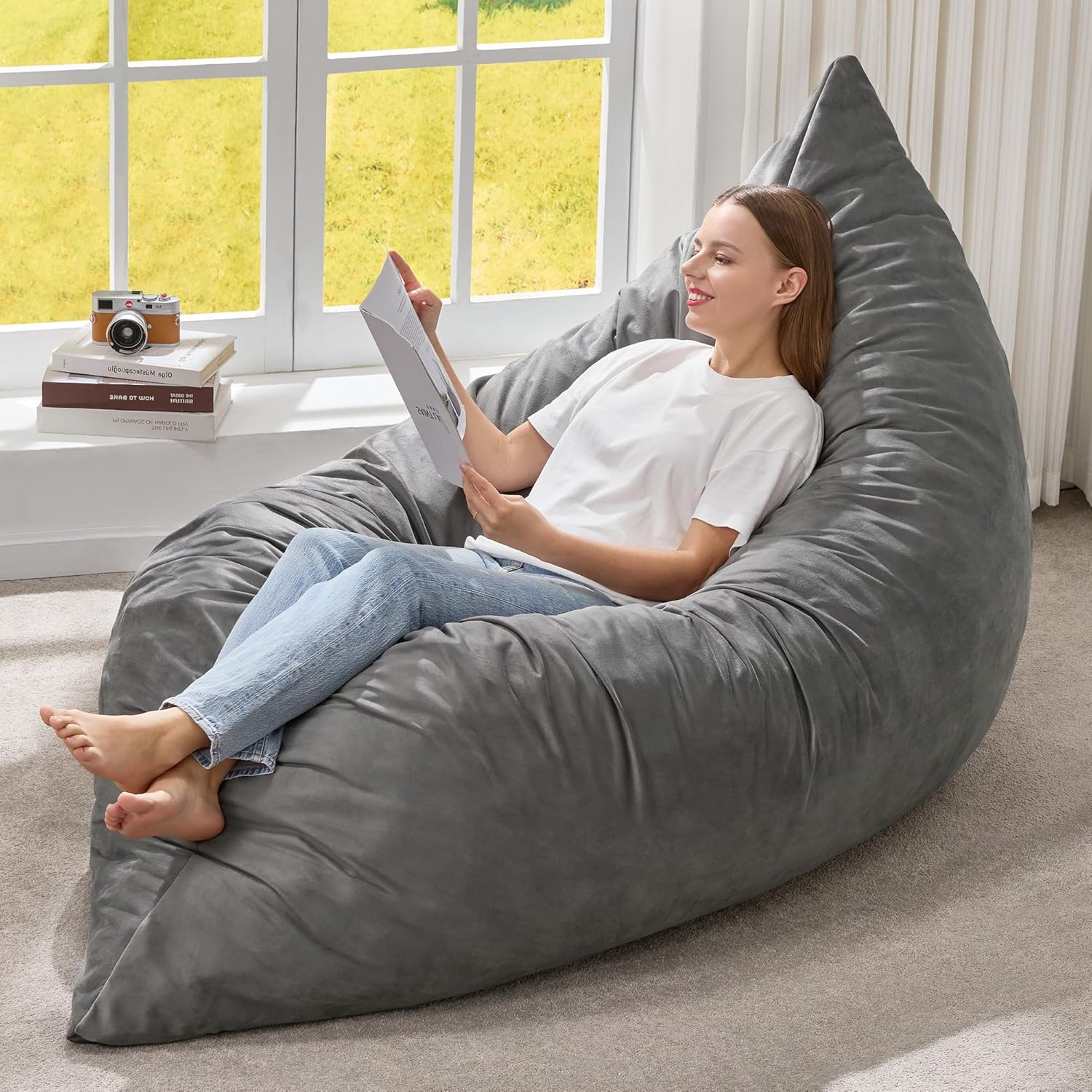 Hobestluk 3 in 1 Bean Bag Chair Giant Bean Bag Chairs Convertible Bean Bag Floor Cushion