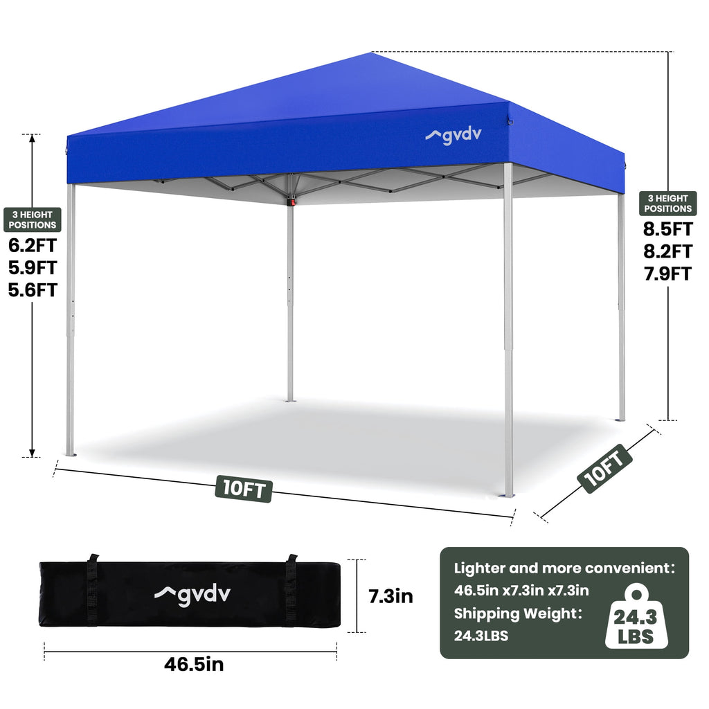 GVDV Canopy Tent, 10x10 ft Easy Pop up Outdoor Canopy Tent, Portable Straight Leg Gazebo Instant Canopy, Blue