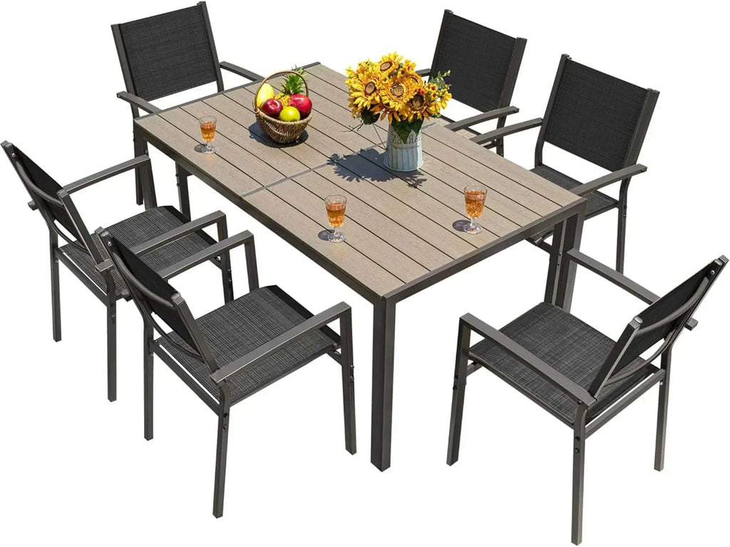 Homall Patio Dining Set 7 Pieces Outdoor Furniture Table and 6 Textilene Chairs Light Grey