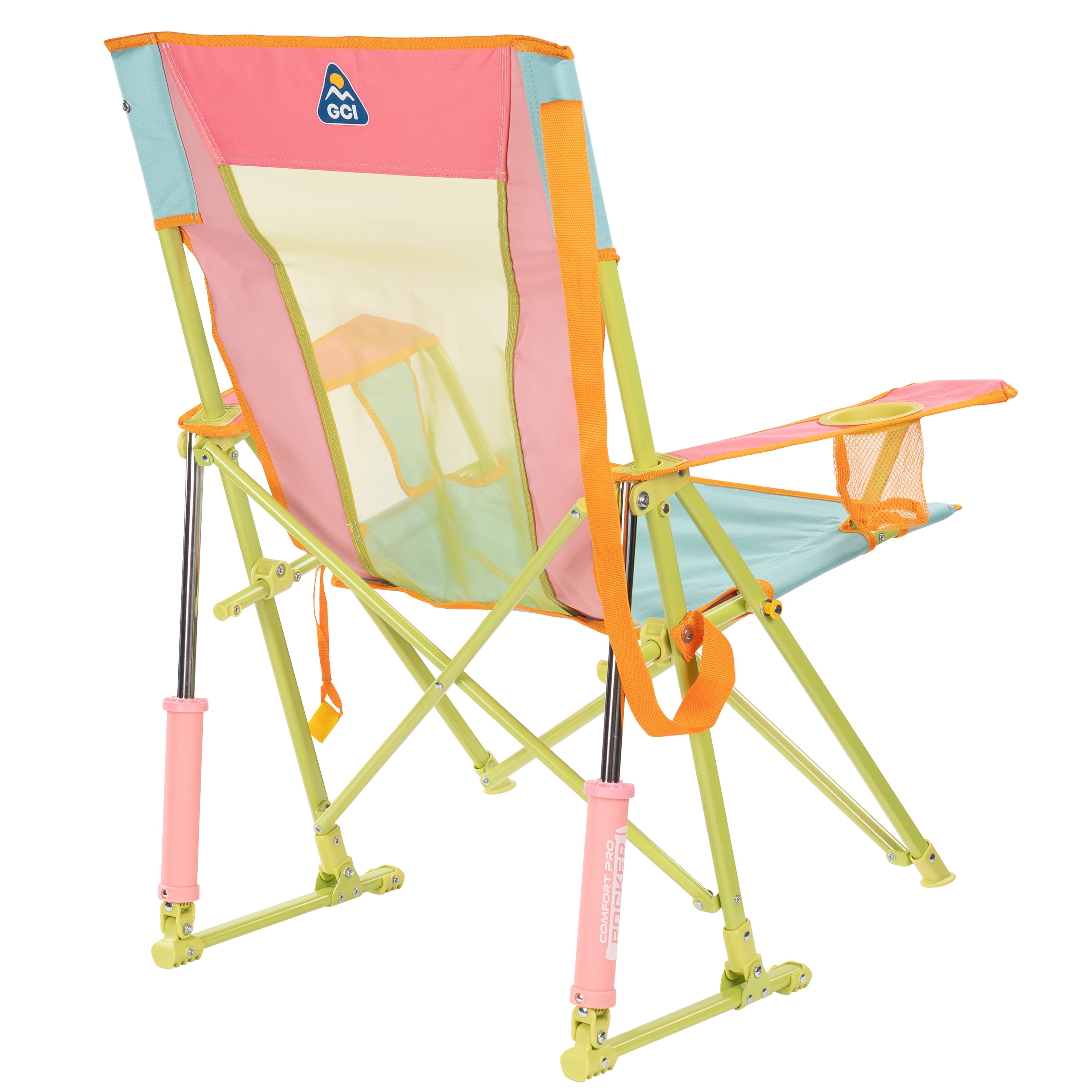 GCI Outdoor Comfort Pro Rocker Camping Chair with Mesh Backrest, Pastel Green Colorblock