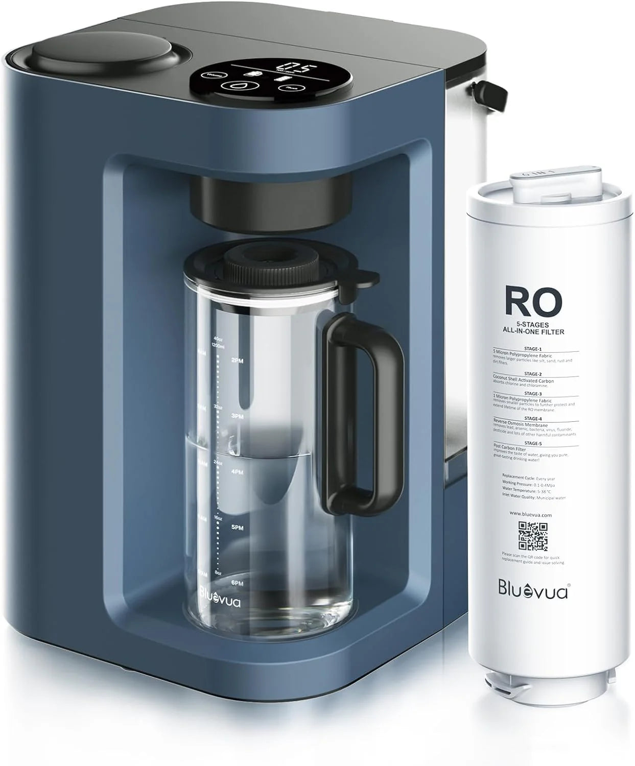 Bluevua RO100ROPOT-Lite(UV) reverse osmosis system countertop water purifier, 7-stage purification, with UV and remineralization functions, TDS and filter life monitoring