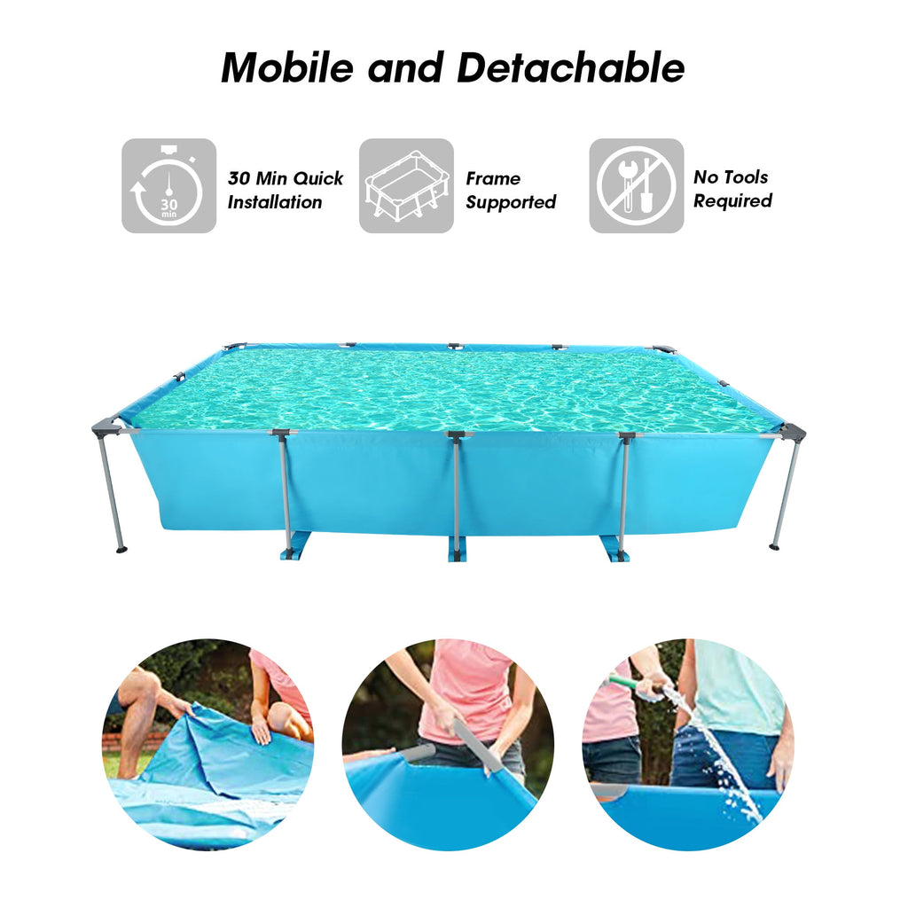 Naipo 10ft Swimming Pool Rectangular Frame Above Ground Backyard Swimming Pool Outdoor Quick Draining 118 x79x29.5 Frame Swimming Pool for Adults Just Pool