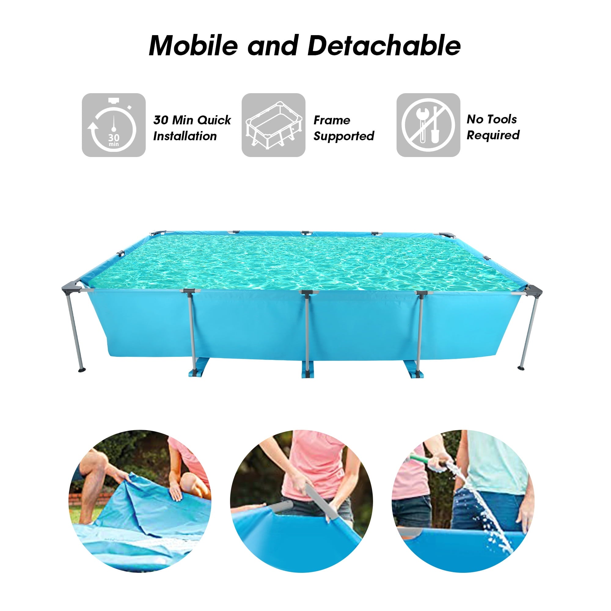 Naipo 10ft Swimming Pool Rectangular Frame Above Ground Backyard Swimming Pool Outdoor Quick Draining 118 x79x29.5 Frame Swimming Pool for Adults Just Pool
