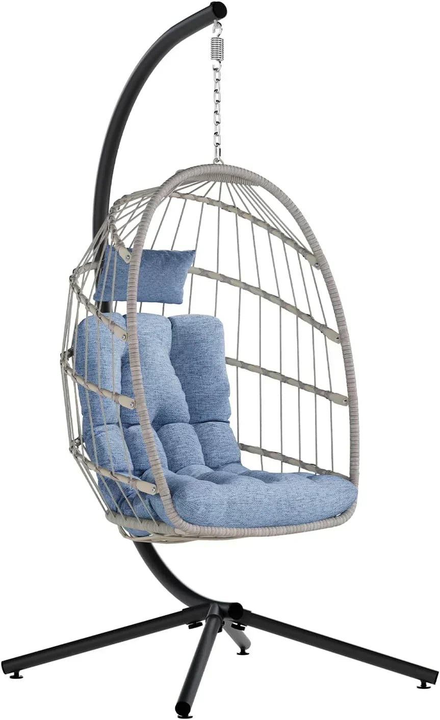 SWITTE Egg Chair Outdoor with Stand Indoor Wicker Hanging Egg Swing Chair with Cushion