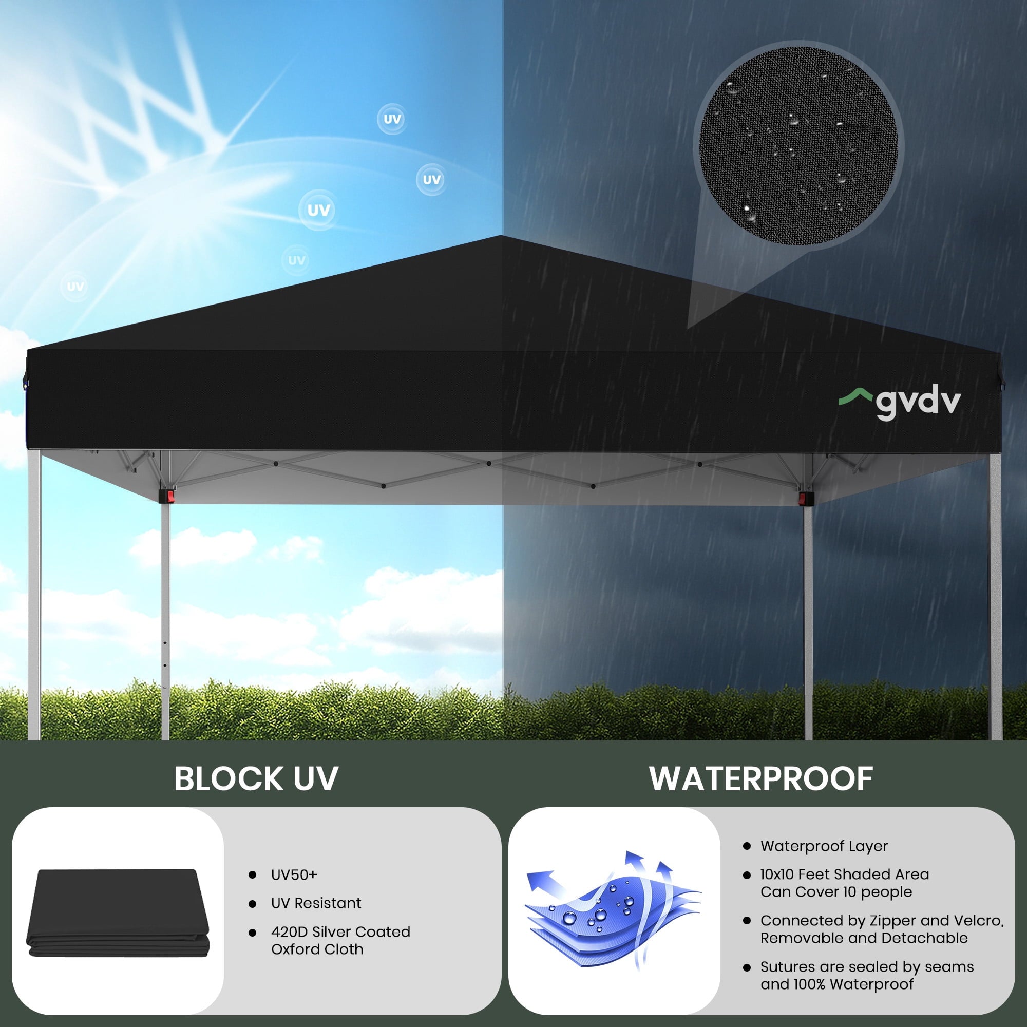 GVDV Canopy Tent, 10x10 ft Easy Pop up Outdoor Canopy Tent, Portable Straight Leg Gazebo Instant Canopy, Blue