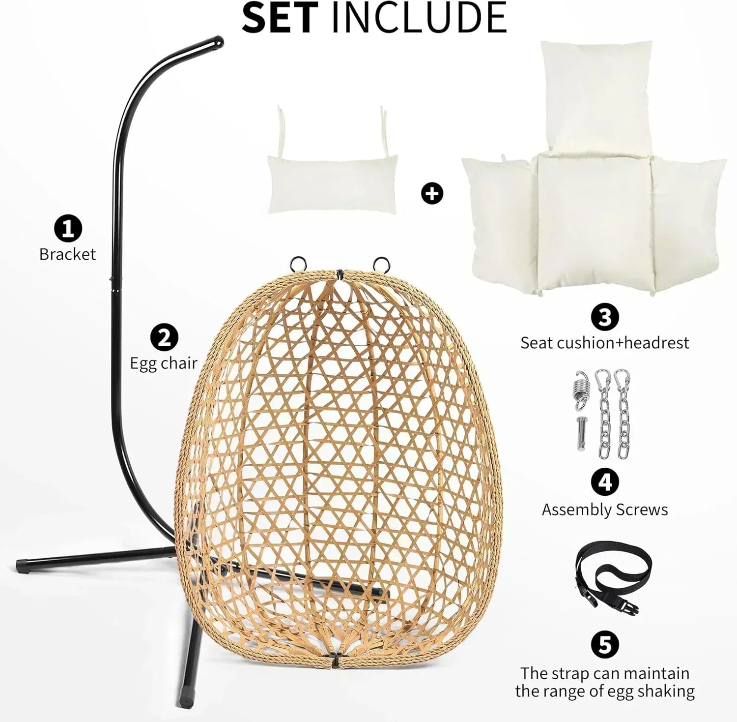 Egg Chair with Stand Patio Wicker Hanging Chair Hammock Swing Chair 350LBS Capacity for Bedroom