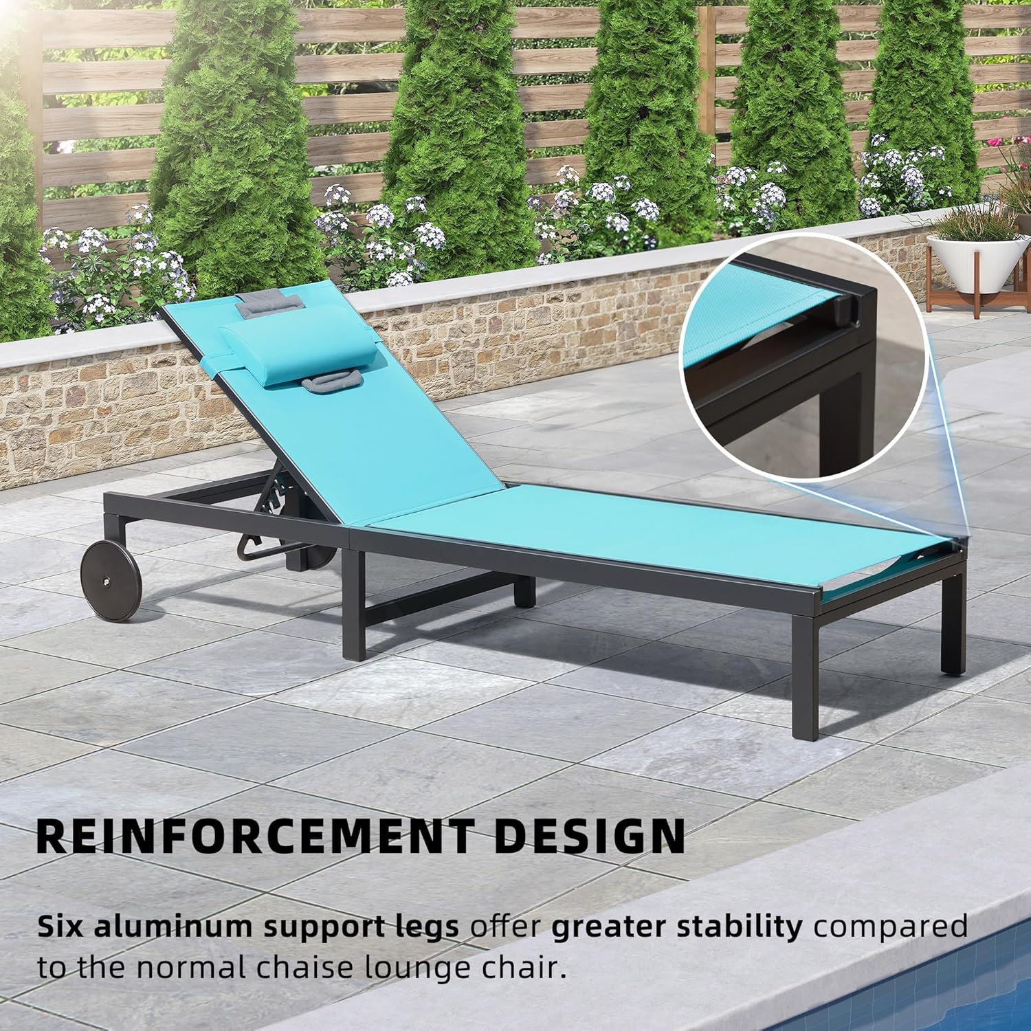 PURPLE LEAF Patio Tanning Lounge Chair Set with Face Down Hole Outdoor Aluminum Adjustable Reclining Chairs Wheels Pillows and Table for Poolside Beach Sunbathing Lounger, Beige