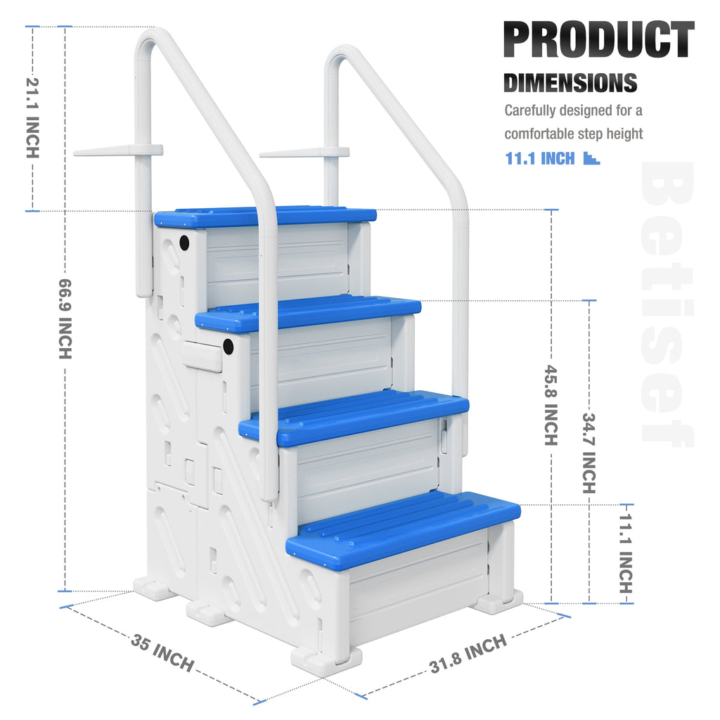 Betisef Pool Ladder above Ground, Heavy Duty 4-Step Pool Ladder with Dual Handrails and Non-Slip Steps, 500 LBS Load Capacity, for 46-58 Inch