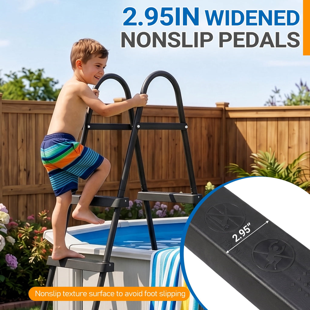 Ktaxon 52 4Step Steel Frame Above Ground Swimming Pool Ladder,Heavy Duty Double Sided Removable Pool Steps with Ladder Escape