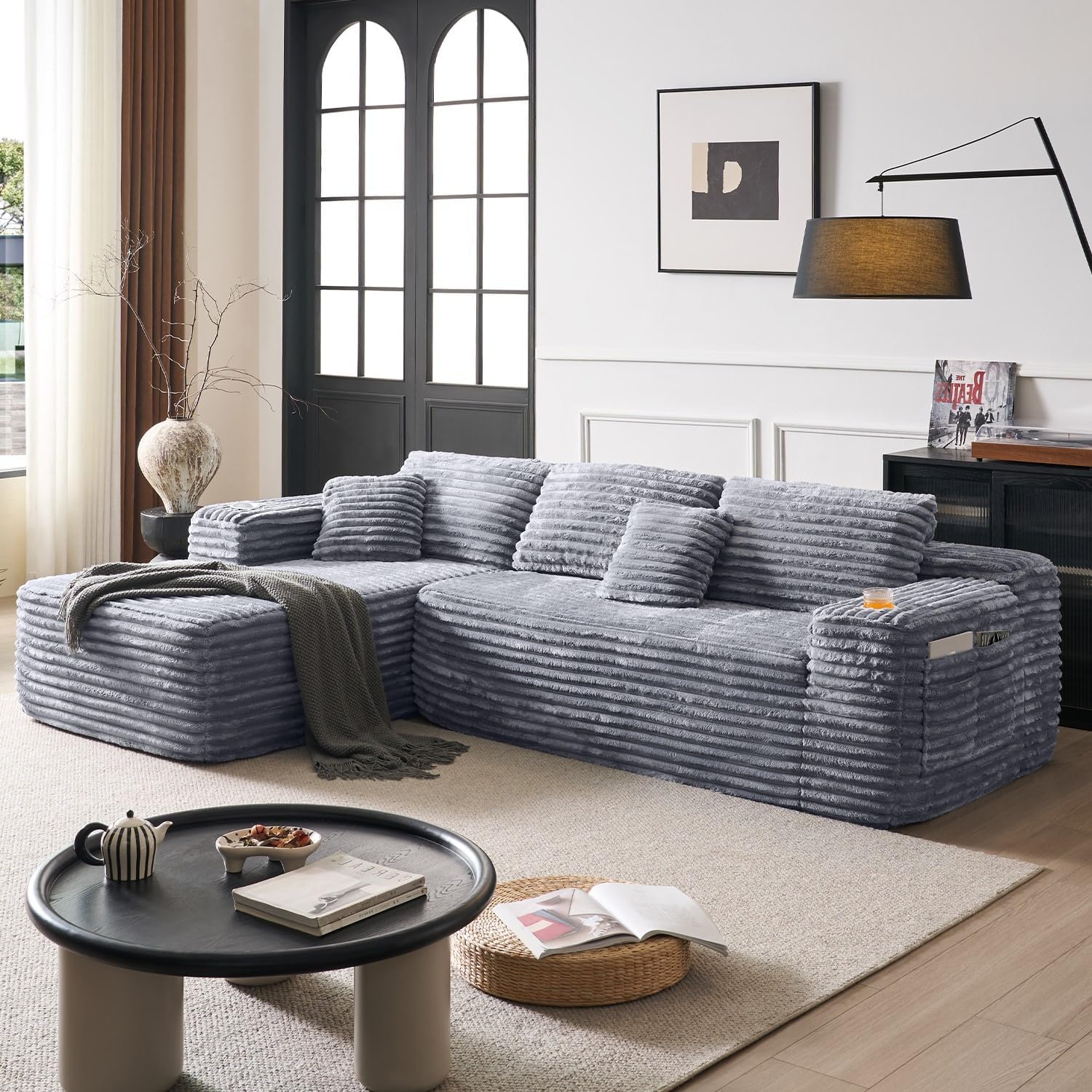 Cloud Sectional Couch with L-Shape Chaise, Modern Modular Sofa with Deep Seat, Built-in Cup Holder & Storage Pocket for Living Room Bedroom, No Assembly Required (Dark Gray, Left Sitting Chaise)