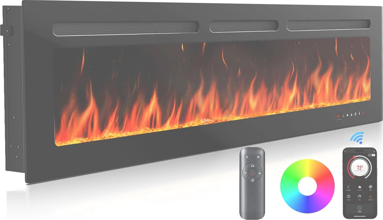 50 Smart Electric Fireplace 5300 BTU Heat Output, Ultra-Slim Wall-Mount or Built-In Electric Fireplace