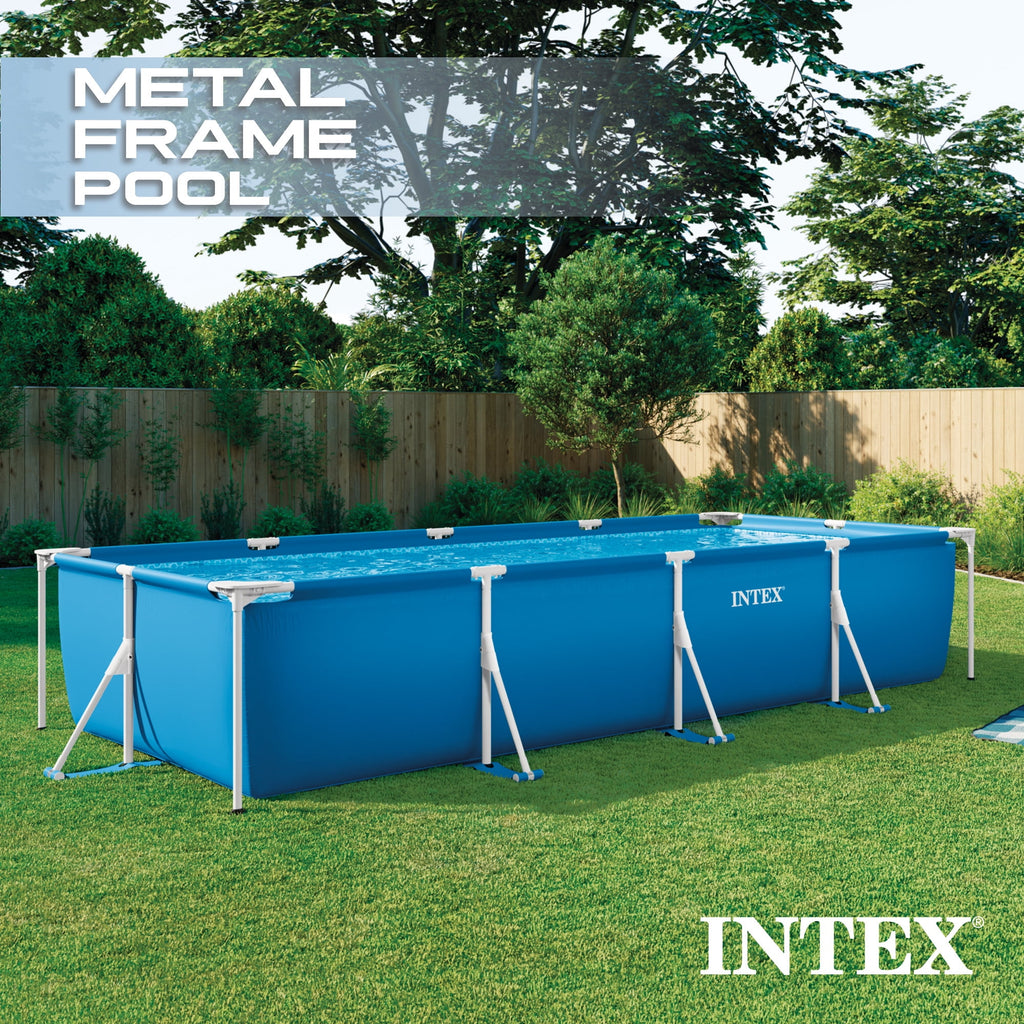 INTEX Rectangular Frame 14ft x 33in Above Ground Swimming Pool w/ Pump
