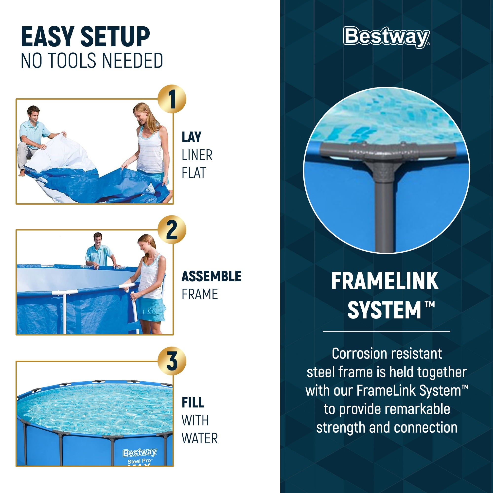 Bestway Steel Pro MAX 15' x 48 Round Above Ground Swimming Pool & Pool Ladder
