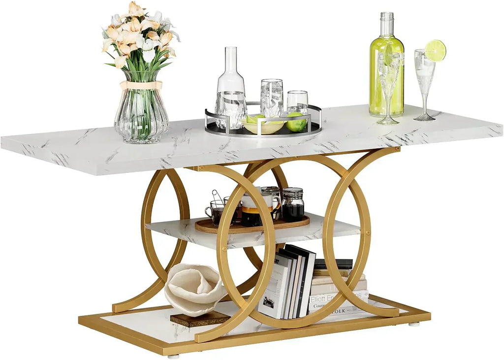 GiftGo Rustic Style Coffee Table Storage Industrial Style Three Tier Centerpiece Living Room Table