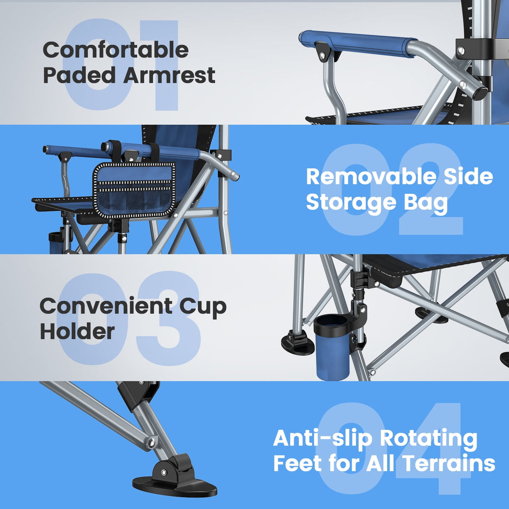 LNOW Folding Camping Chair with Cup Holder & Side Pocket Lightweight Portable Chairs for Beach, Sports, Fishing, ‌‌Black