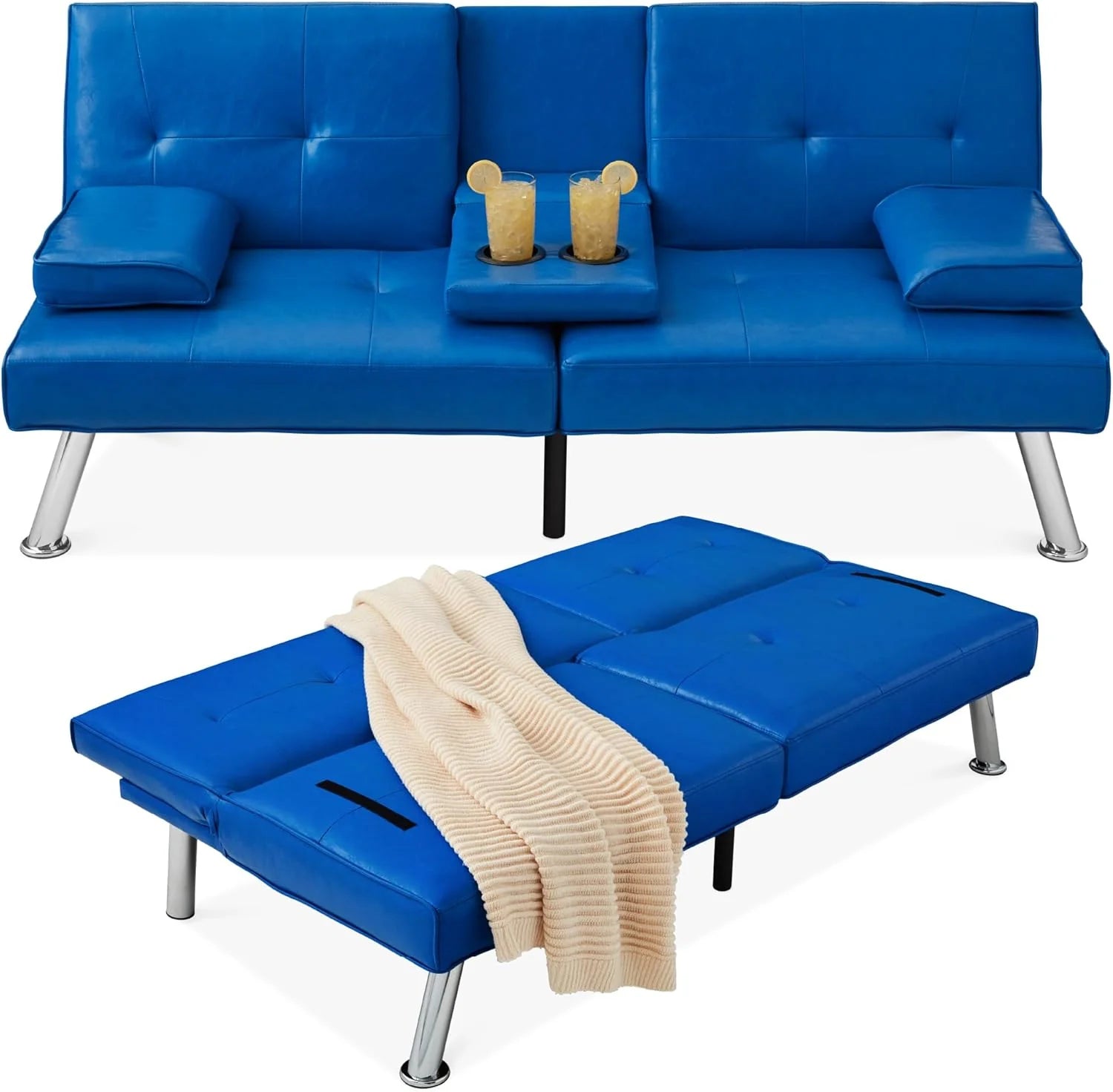 Best Choice Products Faux Leather Upholstered Modern Convertible Futon, Adjustable Folding Sofa Bed
