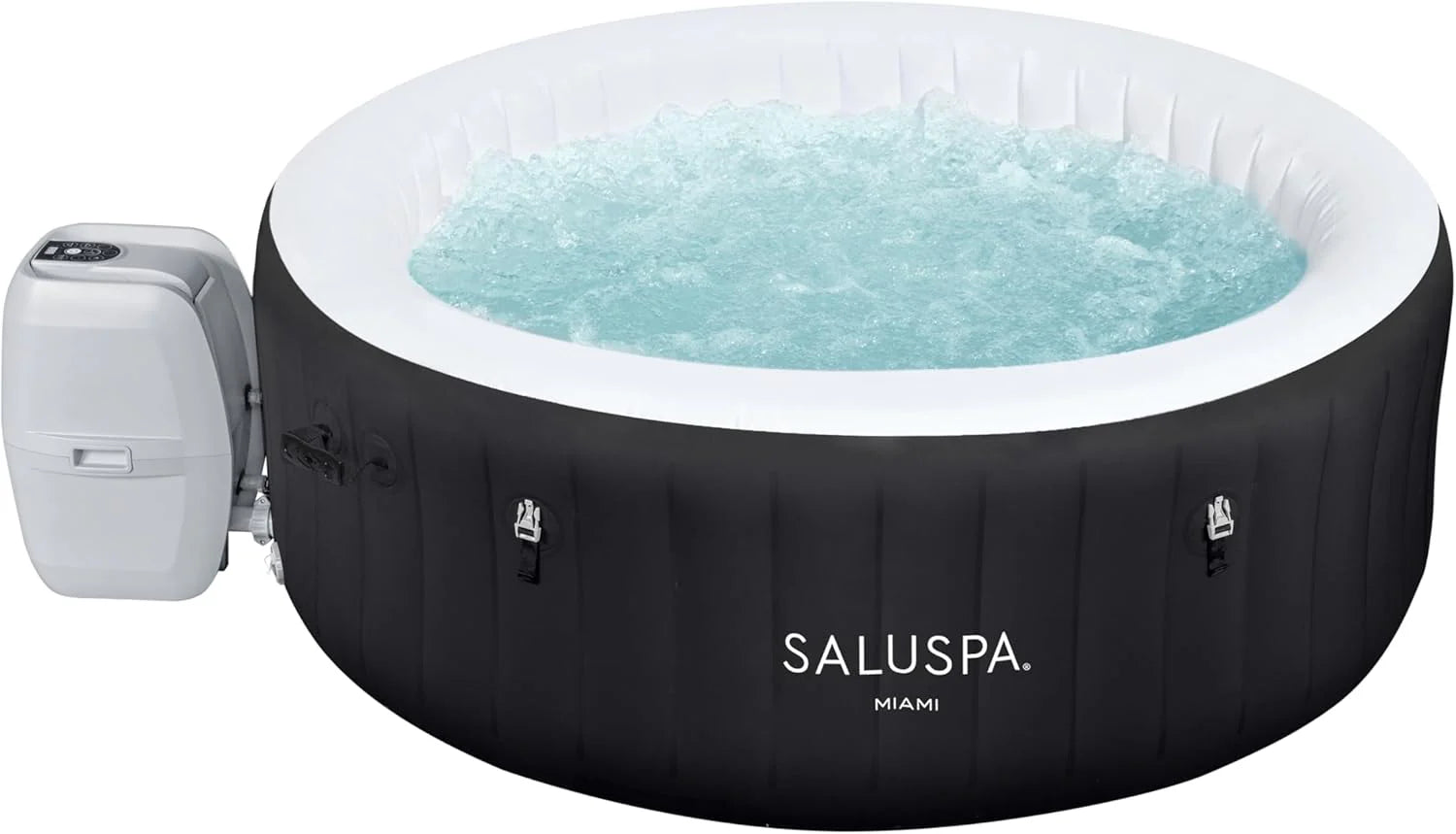 Bestway SaluSpa Miami EnergySense AirJet Inflatable Hot Tub Spa (71 x 26) | Portable Hot Tub with 2 Covers (1 Energy-Efficient Thermal Cover and 1 Standard Cover) | Fits Up to 2-4 Persons | Black