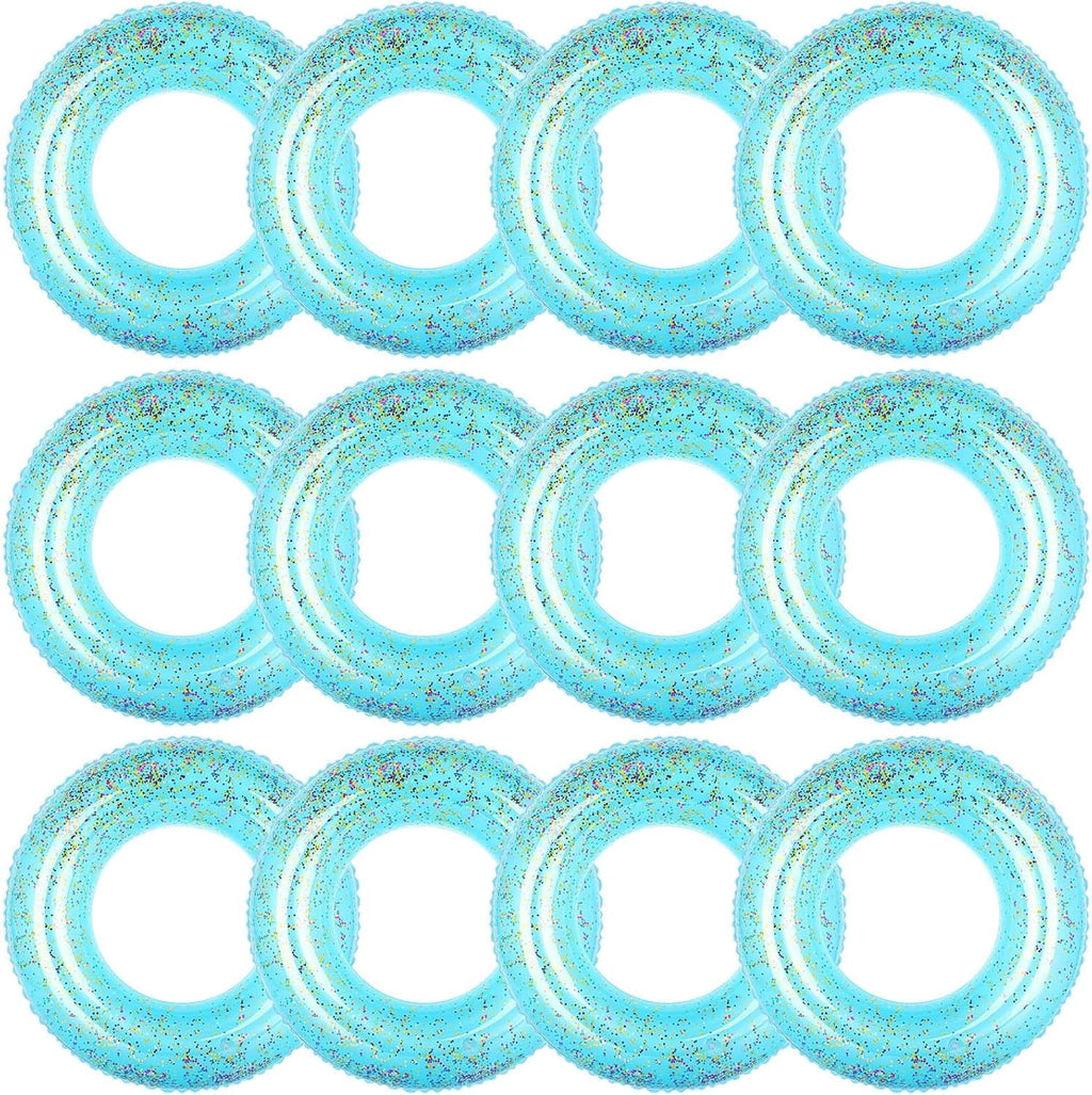 12 Pcs Summer Swim Rings with Glitter Fun Inflatable Pool Float Round Shaped Swimming Pool Tubes for Beach Party Supplies