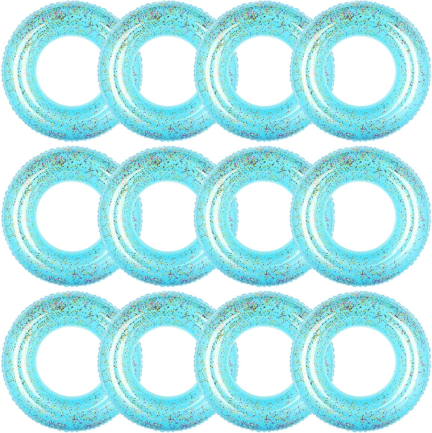 12 Pcs Summer Swim Rings with Glitter Fun Inflatable Pool Float Round Shaped Swimming Pool Tubes for Beach Party Supplies