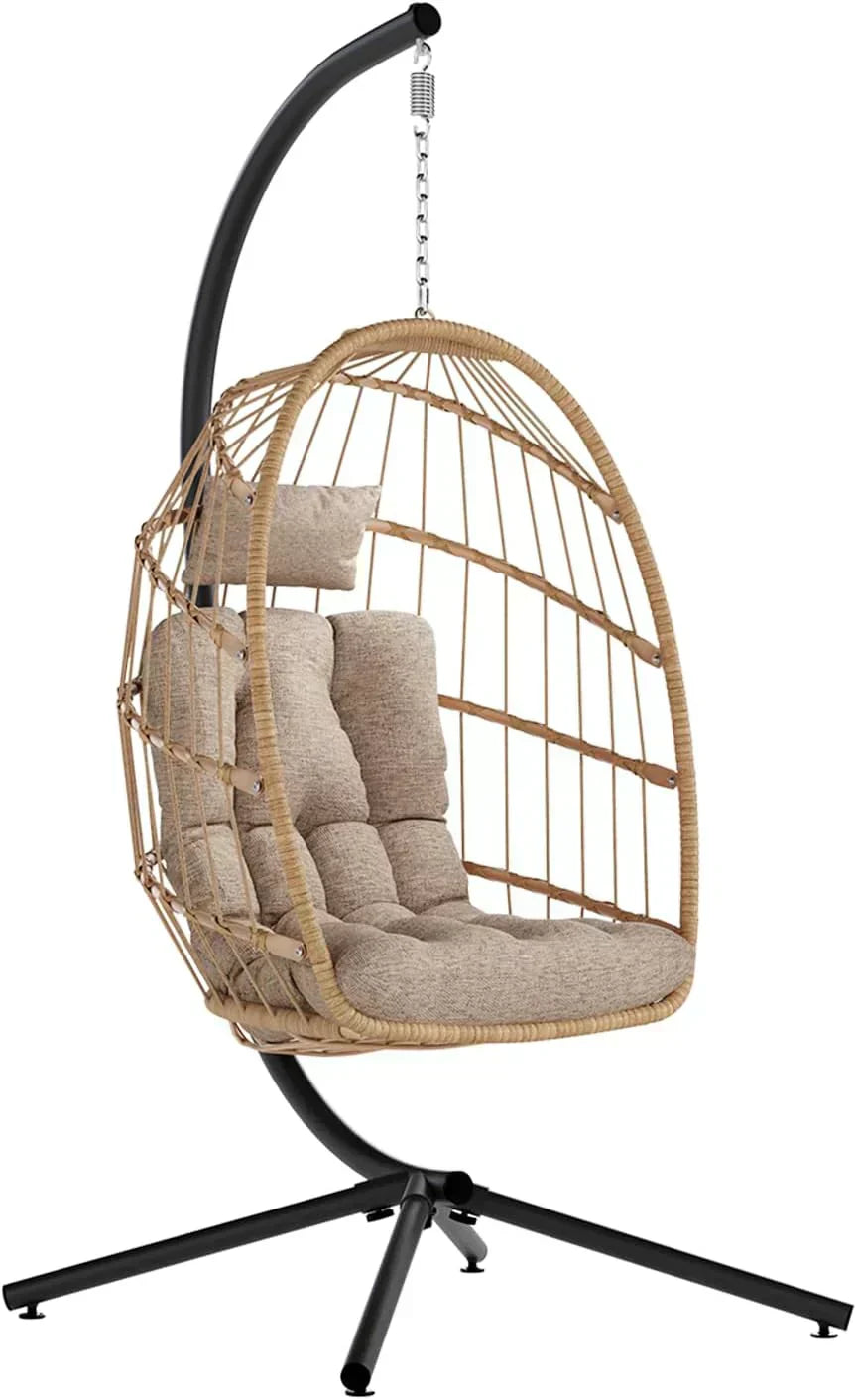 SWITTE Egg Chair Outdoor with Stand Indoor Wicker Hanging Egg Swing Chair with Cushion
