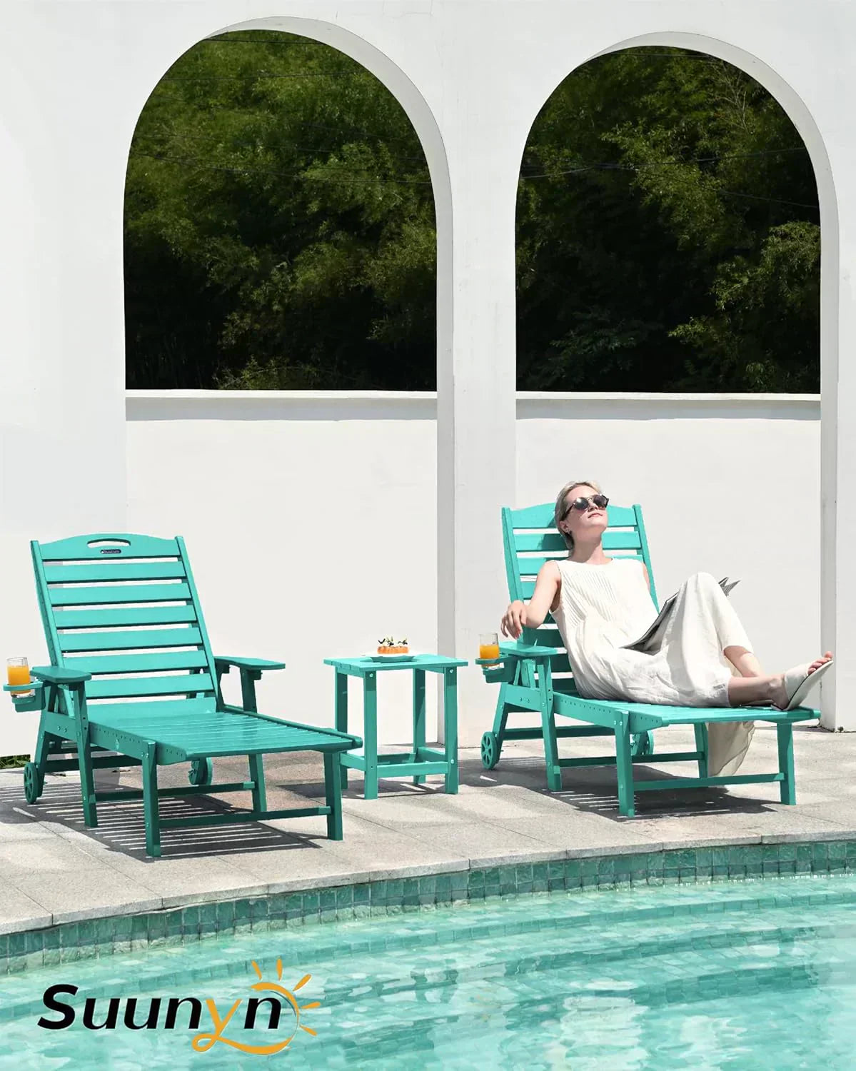 Lounge Chair Outdoor Chaise Lounge HDPE 6-Position Outdoor Chaise Lounge Patio Lounge Chair