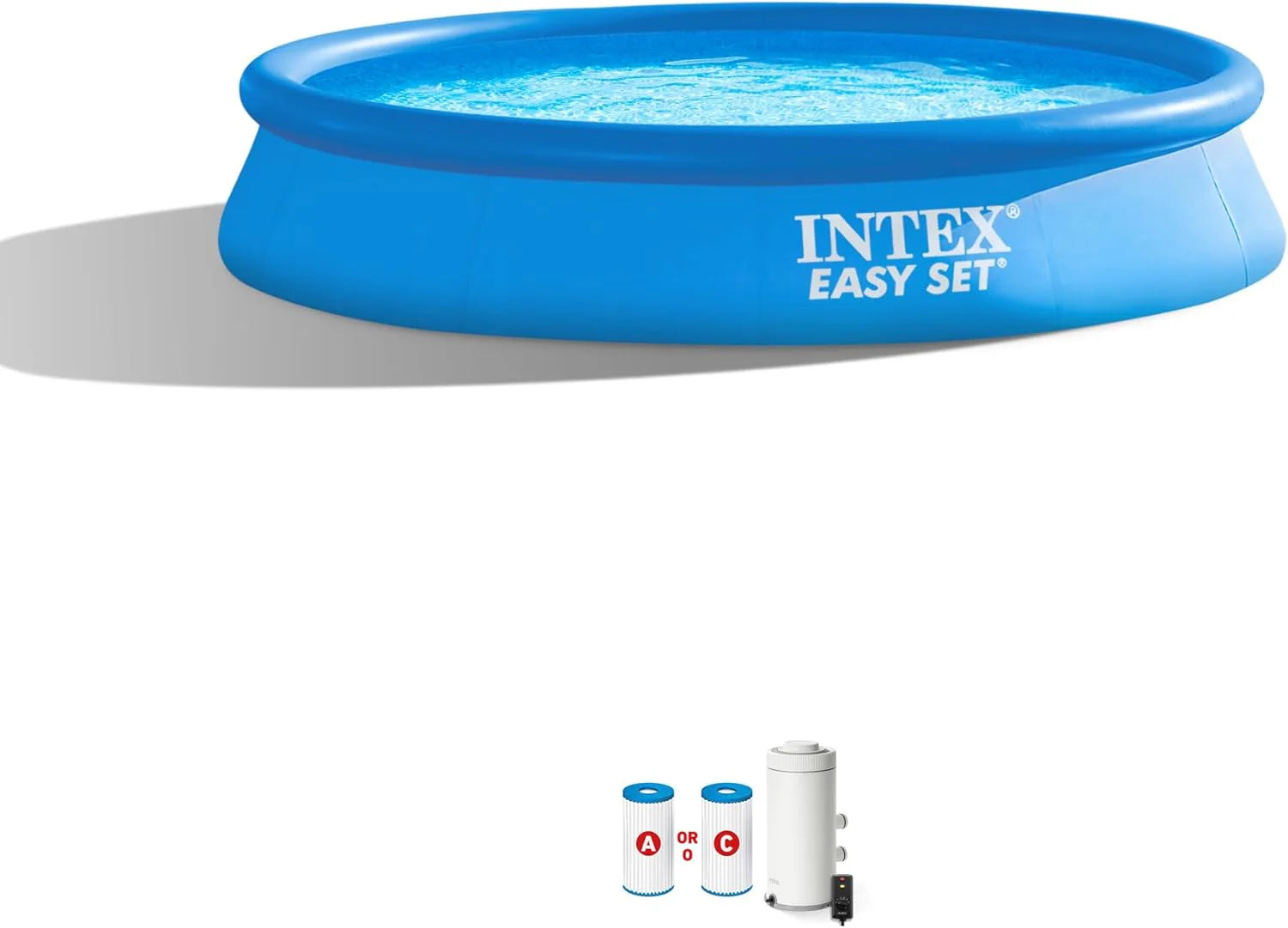 Intex 28167EH Easy Set Inflatable Swimming Pool Set: 15ft x 48in ?Includes 1000 GPH Cartridge Filter Pump ?Removable Ladder ?Pool Cover ?Ground
